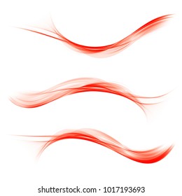 Set of red waves on a white background. Vector 