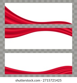Set of red wavy borders on white background. Elegant curves, waves for web header, advertisement, and social media cover. Editable vector illustration.