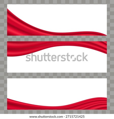 Set of red wavy borders on white background. Elegant curves, waves for web header, advertisement, and social media cover. Editable vector illustration.