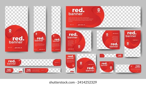 Set of Red Web advertising banner template design. Modern web layout set with standard size. vector