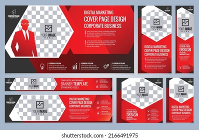 Set of Red Web banners templates, Coverpage Standard sizes with space. Vector illustration