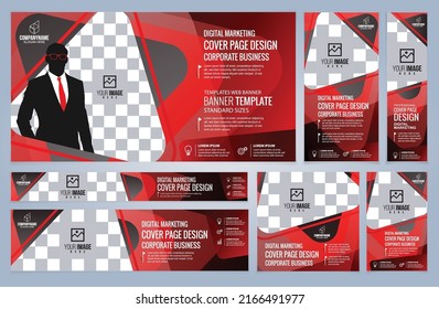 Set of Red Web banners templates, Coverpage Standard sizes with space. Vector illustration