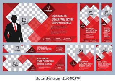 Set of Red Web banners templates, Coverpage Standard sizes with space. Vector illustration