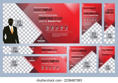 Set von Red Web Banner Vorlagen, Coverpage Standard Größen mit Leerzeichen. Vektorgrafik