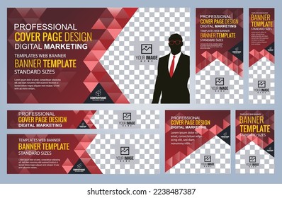 Set of Red Web banners templates, Coverpage Standard sizes with space. Vector illustration