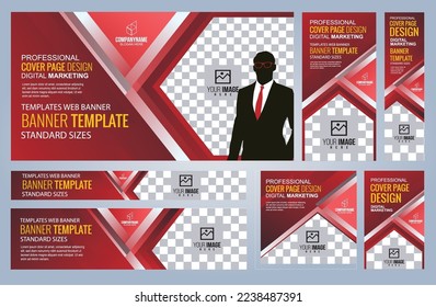 Set of Red Web banners templates, Coverpage Standard sizes with space. Vector illustration