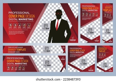 Set of Red Web banners templates, Coverpage Standard sizes with space. Vector illustration