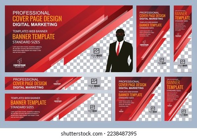 Set of Red Web banners templates, Coverpage Standard sizes with space. Vector illustration