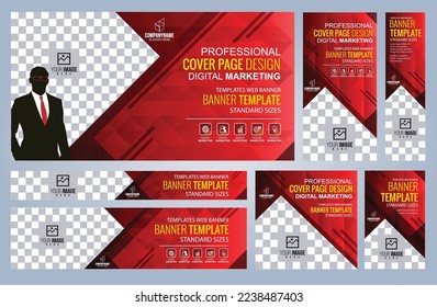 Set of Red Web banners templates, Coverpage Standard sizes with space. Vector illustration