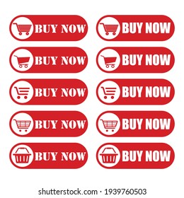 Set of red web Buttons "Buy now". Web elements. Vector Buttons.