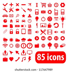 Set of red web and mobile icons