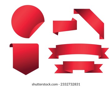 Set of Red Web Ribbons, red ribbons and red labels Vector Illustration isolated on a white background