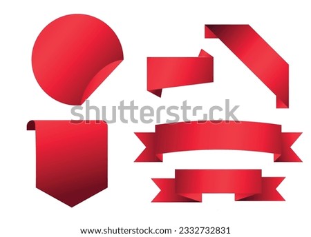 Set of Red Web Ribbons, red ribbons and red labels Vector Illustration isolated on a white background