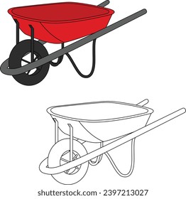 Set of red wheelbarrow clipart vector.