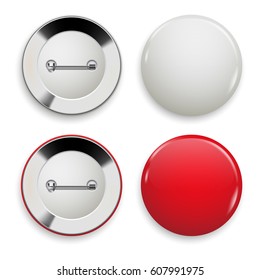 Set of red and white badges, front and back side, isolated on white