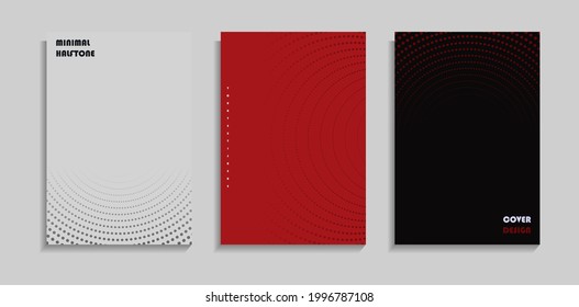 Set Of Red, White And Black Minimal Halftone Pattern Cover. Can Be Used For Banner, Presentation, Motion Or Poster Template.