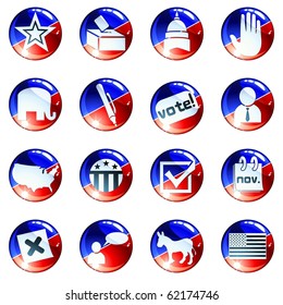 Set of red white and blue election icons (Eps10); jpg version also available