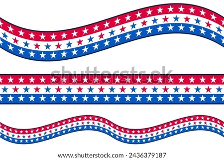 A set of red, white, and blue ribbon with stars - Vector Illustration