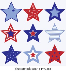 Set Of Red White And Blue Stars Vector