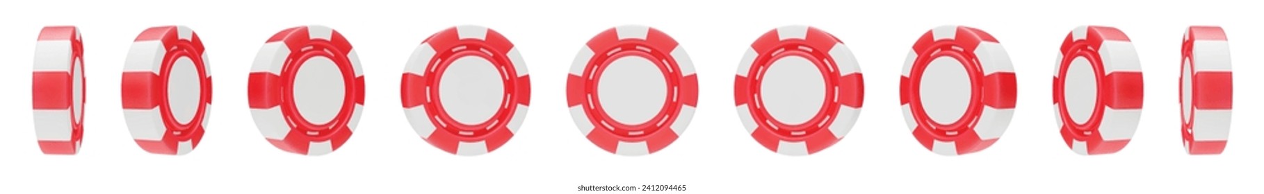 Set of red and white casino chips 3D rendering. Casino, gambling game, betting symbol. Online gambling token for slot, poker, roulette, blackjack three dimensional vector illustration