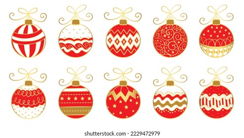 Set von roten weißen Weihnachtsbällen. Vektorgrafik