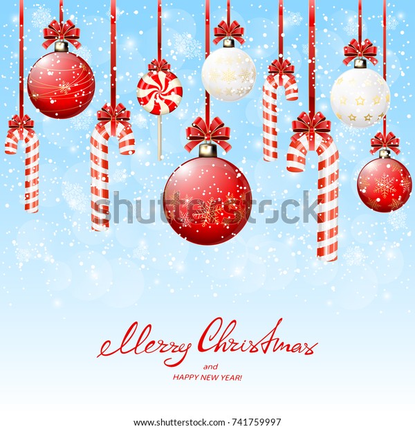 Set Red White Christmas Balls Candy Stock Vector Royalty Free