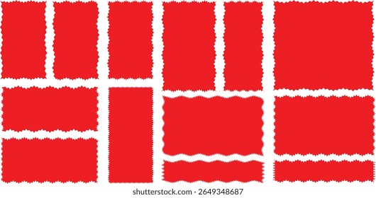 set of red and white fabric zigzag edge, silhouette scalloped frames et with scallop shape. Rectangle Square. Various. different sizes,	
