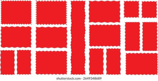 set of red and white fabric zigzag edge, silhouette scalloped frames et with scallop shape. Rectangle Square. Various. different sizes,	