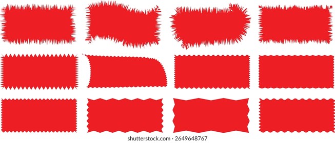 set of red and white fabric zigzag edge, silhouette scalloped frames et with scallop shape. Rectangle Square. Various. different sizes,	