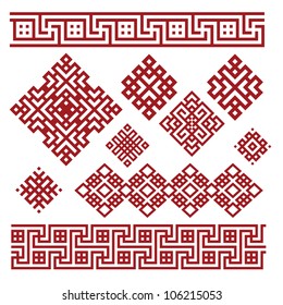 A set of red and white geometric designs 2. Vector illustration.