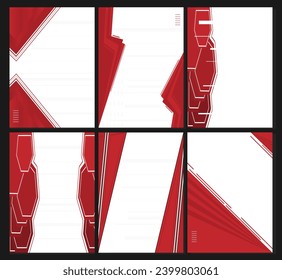 set of Red and white geometric poster designs. Abstract hi-tech vector background
