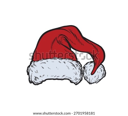 Set of Red and White Santa Claus Hats in Different Poses and Angles for Holiday Themes Isolated on White Background. Christmas and Holidays Concept.