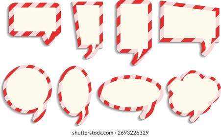 Set of red and white speech bubbles with outline style, blank comic dialog shapes for chat and message design