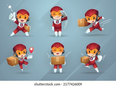 set of red white super hero mascot delivery package