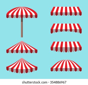 Set of Red White Tents isolated on sky Background