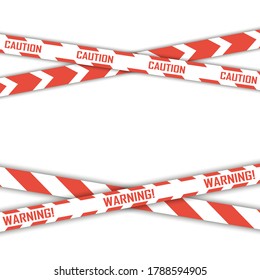 Set of red with white warning seamless stripes. Vector danger tapes. Ribbons do not cross, danger and caution.