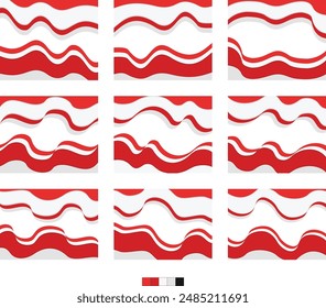 Set of red and white wavy flag ribbon header and footer