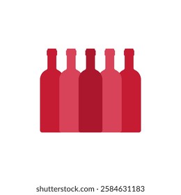Set of red wine bottle silhouettes in a row. Vector illustration on a white background.