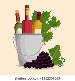 set red wine bottles and grapes