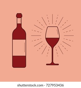 A set of red wine icons in a flat vector style.