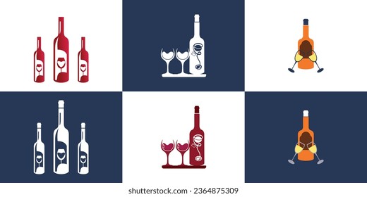 Set of red wine logo collection with creative style Premium Vector