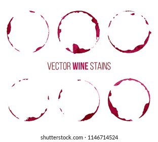 Set of red wine stains isolated on white background. Vector design elements.