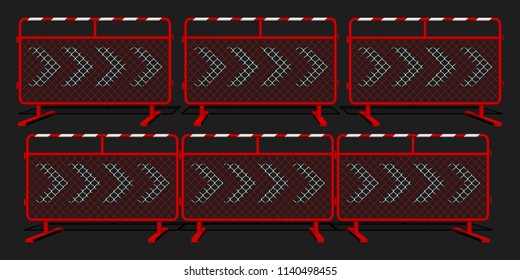 Set of red wire steel barrier with white stripe on transparent background
