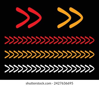 Set of red and yellow arrow signs, abstract arrow, chevron. Arrow Design, Striped direction, vector illustration