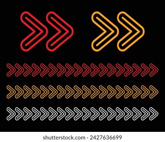 Set of red and yellow arrow signs, abstract arrow, chevron. Arrow Design, Striped direction, vector illustration