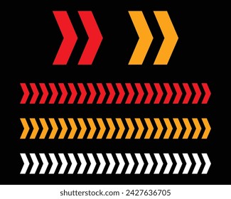Set of red and yellow arrow signs, abstract arrow, chevron. Arrow Design, Striped direction, vector illustration