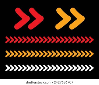 Set of red and yellow arrow signs, abstract arrow, chevron. Arrow Design, Striped direction, vector illustration