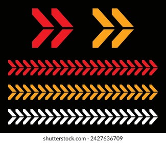 Set of red and yellow arrow signs, abstract arrow, chevron. Arrow Design, Striped direction, vector illustration