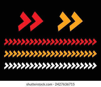 Set of red and yellow arrow signs, abstract arrow, chevron. Arrow Design, Striped direction, vector illustration