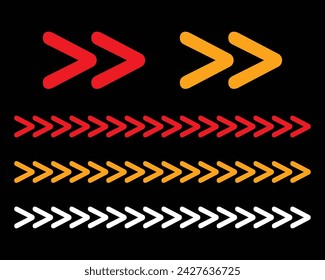 Set of red and yellow arrow signs, abstract arrow, chevron. Arrow Design, Striped direction, vector illustration